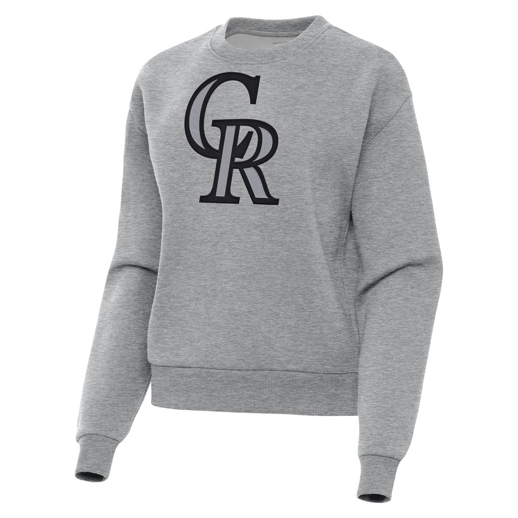 MLB Colorado Rockies Women's Antigua Full Front Victory Crewneck Sweater - Heather gray