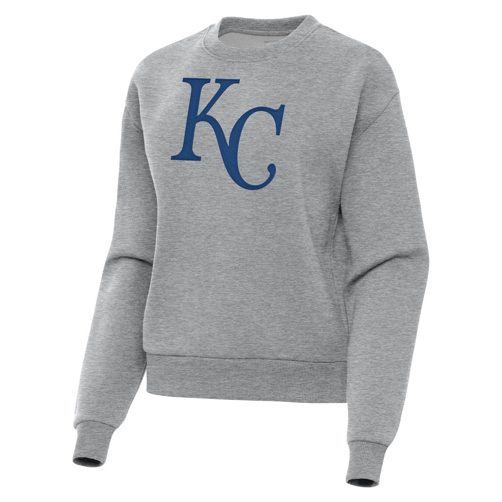 MLB Kansas City Royals Women's Antigua Full Front Victory Crewneck Sweater - Heather gray