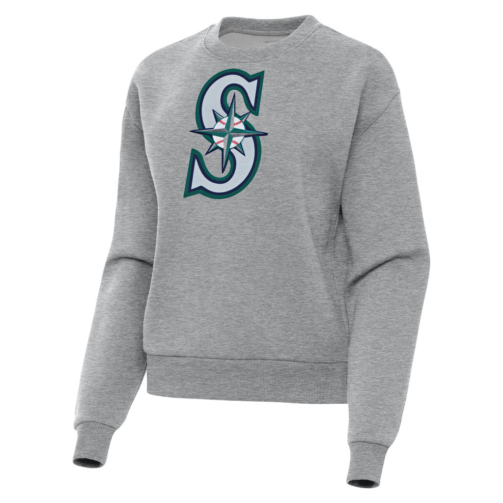 MLB Seattle Mariners Women's Antigua Full Front Victory Crewneck Sweater - Heather gray