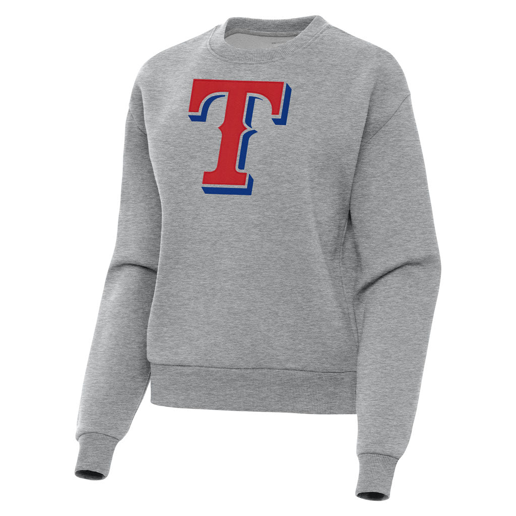 MLB Texas Rangers Women's Antigua Full Front Victory Crewneck Sweater - Heather gray
