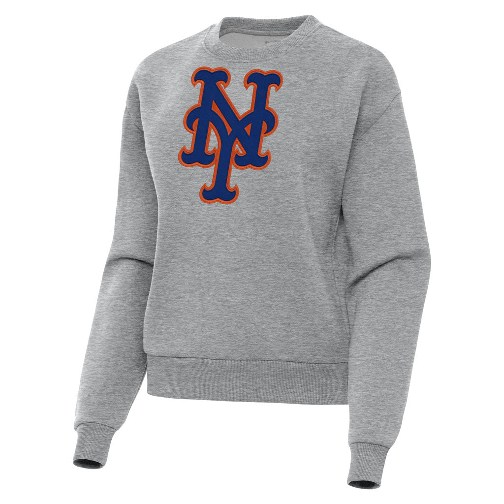MLB New York Mets Women's Antigua Full Front Victory Crewneck Sweater - Heather gray
