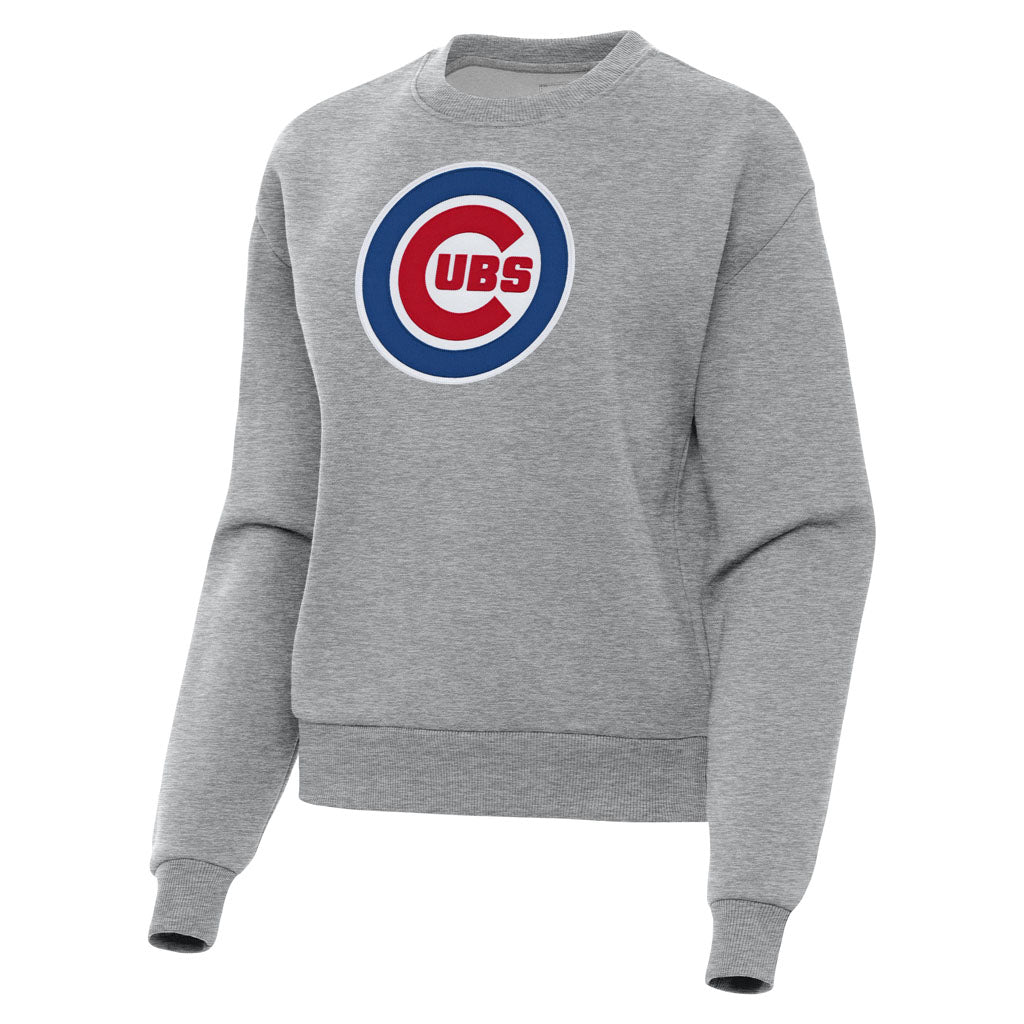 MLB Chicago Cubs Women's Antigua Full Front Victory Crewneck Sweater - Heather gray