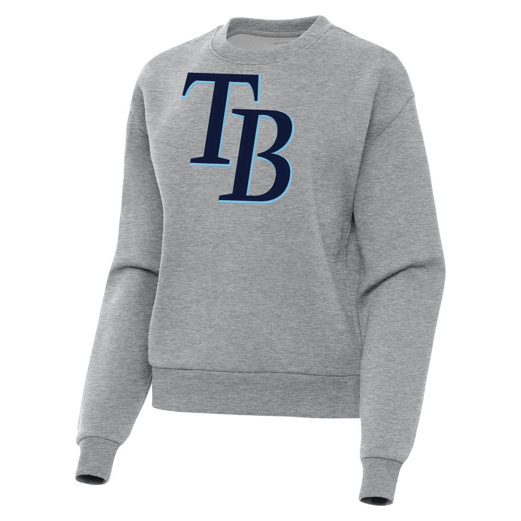 MLB Tampa Bay Rays Women's Antigua Full Front Victory Crewneck Sweater - Heather gray