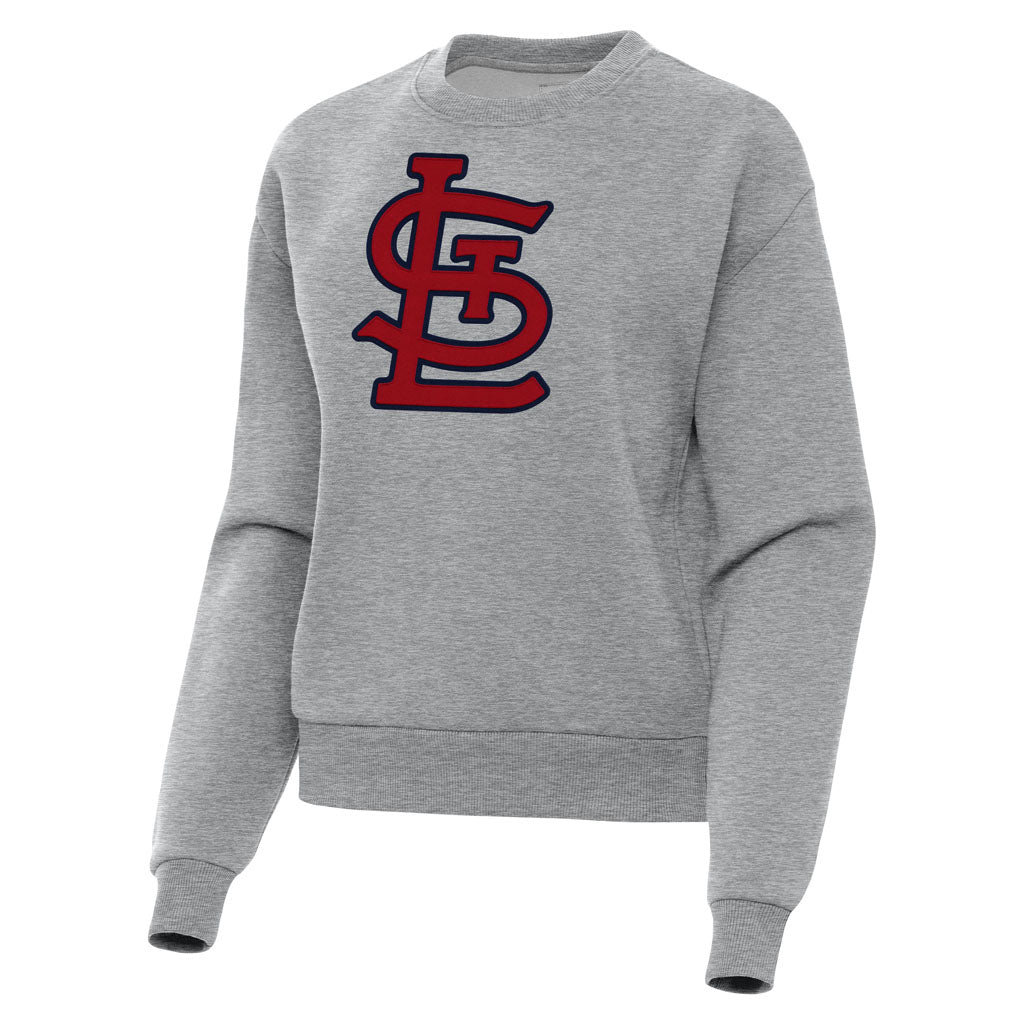 MLB St. Louis Cardinals Women's Antigua Full Front Victory Crewneck Sweater - Heather gray