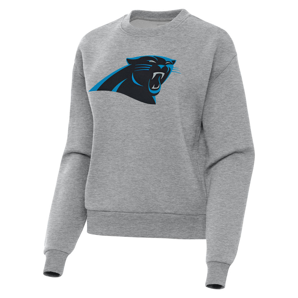 NFL Carolina Panthers Women's Antigua Full Front Victory Crewneck Sweater - Heather gray