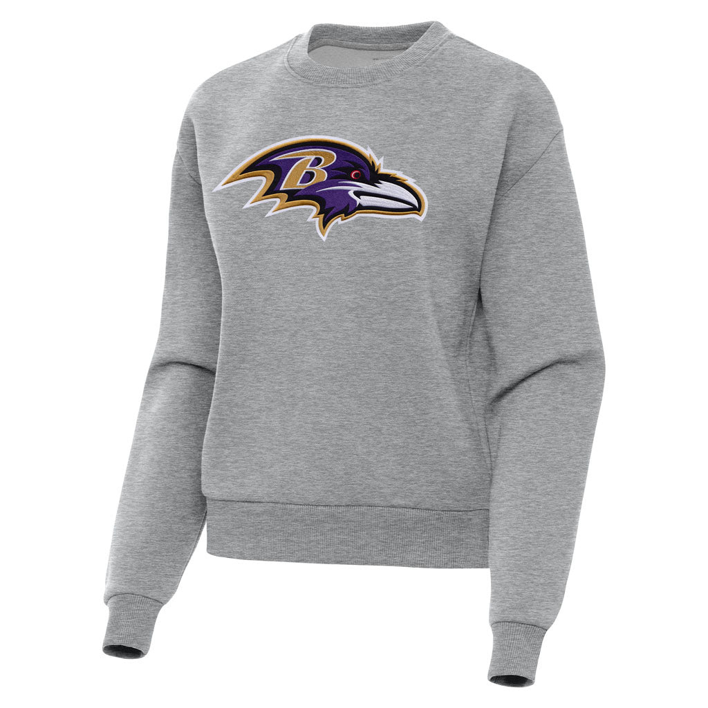 NFL Baltimore Ravens Women's Antigua Full Front Victory Crewneck Sweater - Heather gray