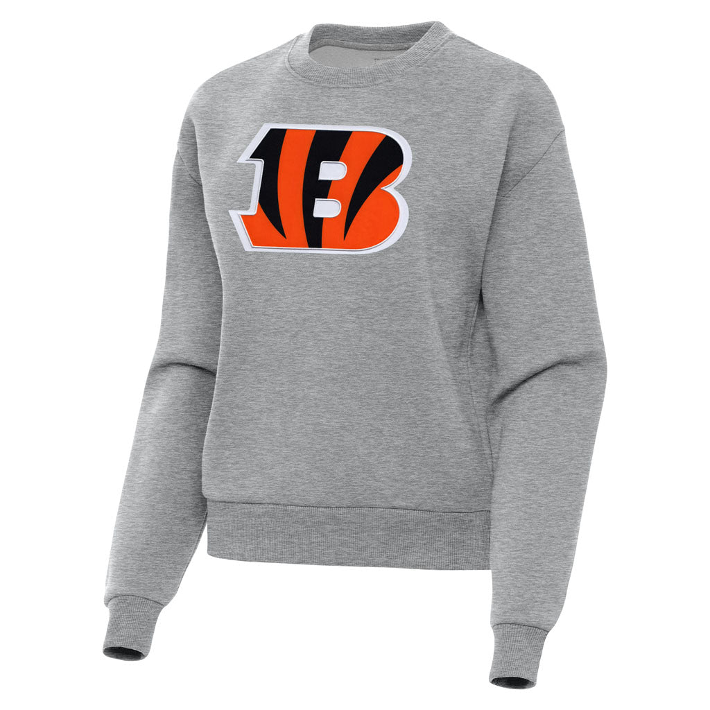 NFL Cincinnati Bengals Women's Antigua Full Front Victory Crewneck Sweater - Heather gray