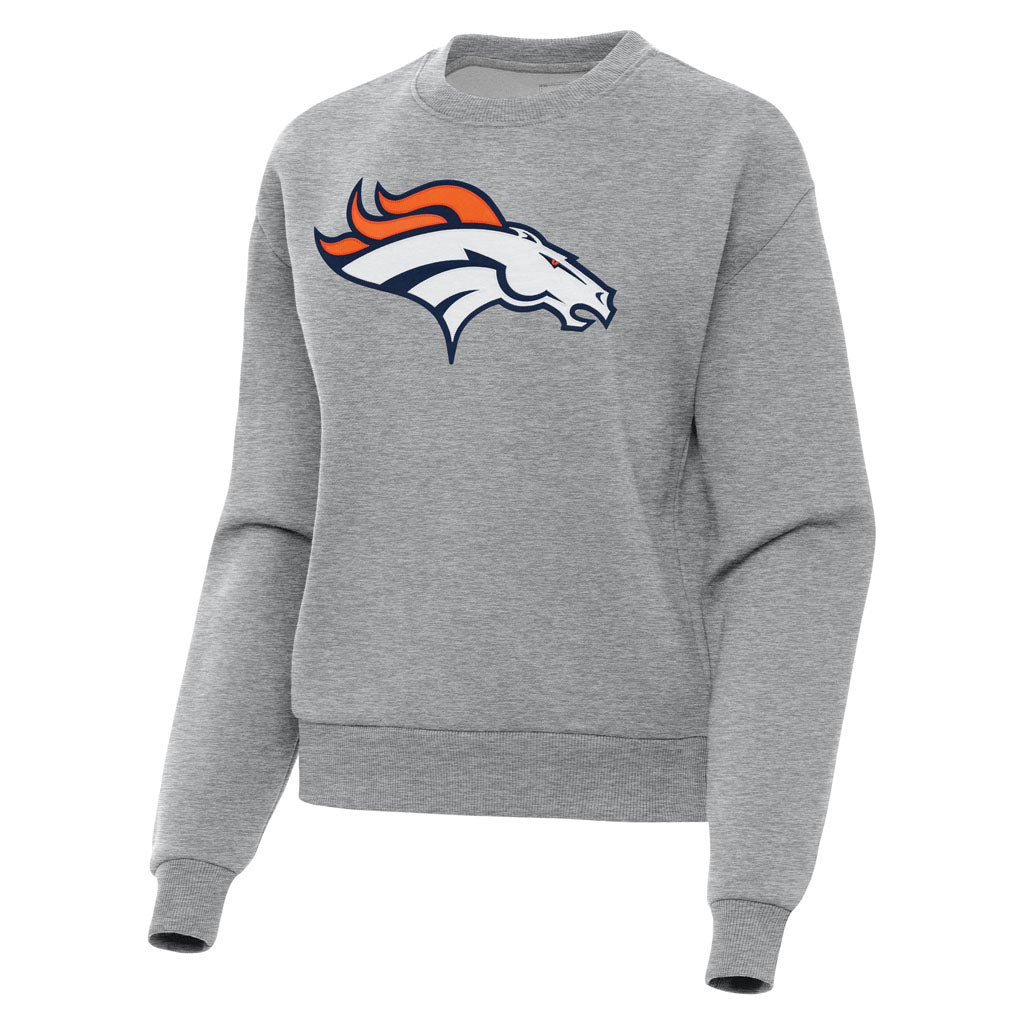 NFL Denver Broncos Women's Antigua Full Front Victory Crewneck Sweater - Heather gray