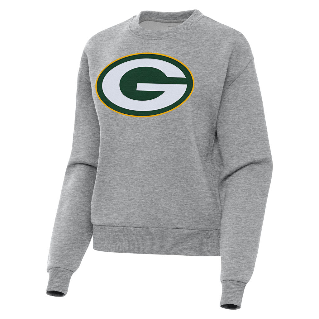 NFL Green Bay Packers Women's Antigua Full Front Victory Crewneck Sweater - Heather gray