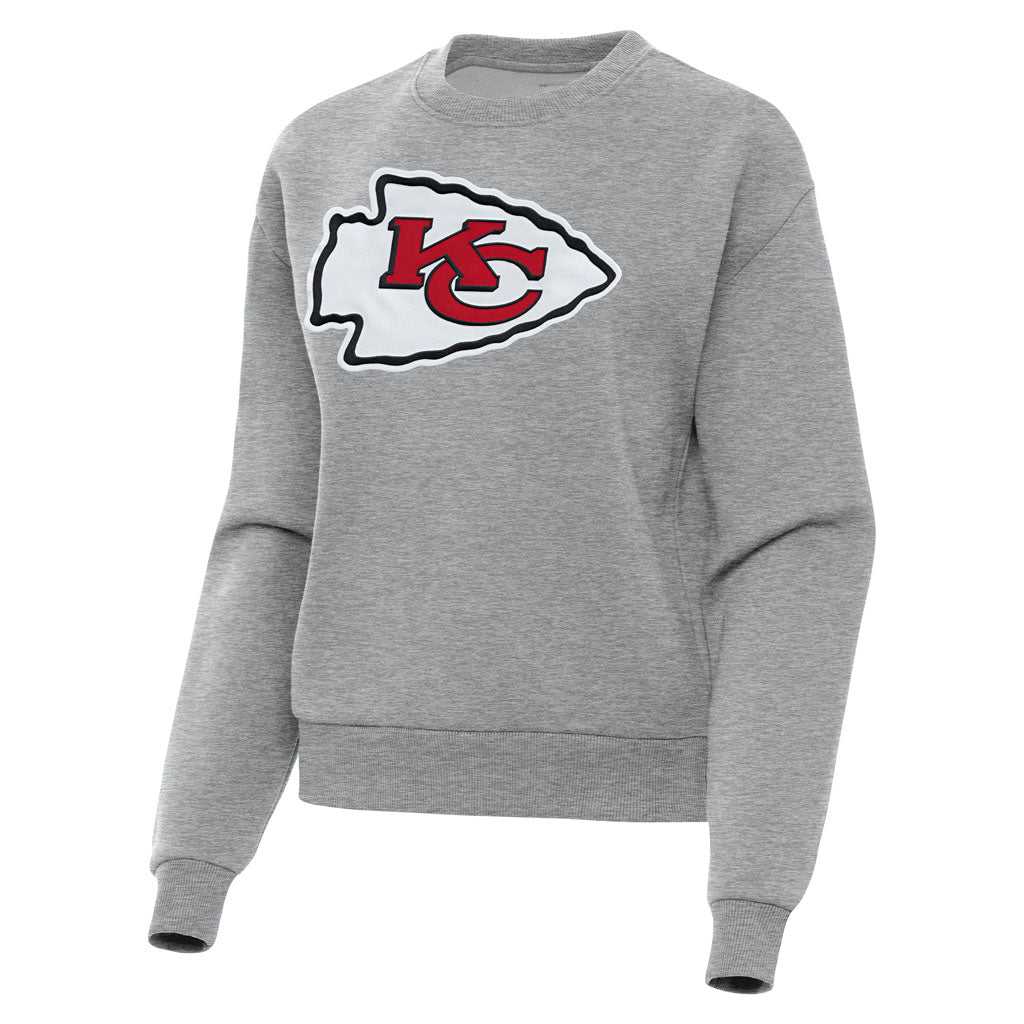NFL Kansas City Chiefs Women's Antigua Full Front Victory Crewneck Sweater - Heather gray