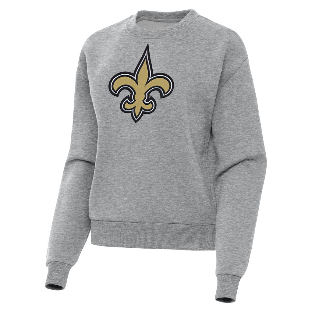 NFL New Orleans Saints Women's Antigua Full Front Victory Crewneck Sweater - Heather gray