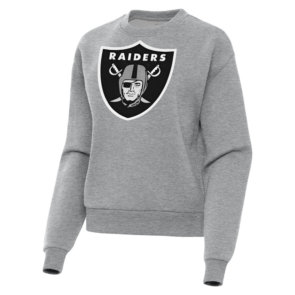 NFL Las Vegas Raiders Women's Antigua Full Front Victory Crewneck Sweater - Heather gray
