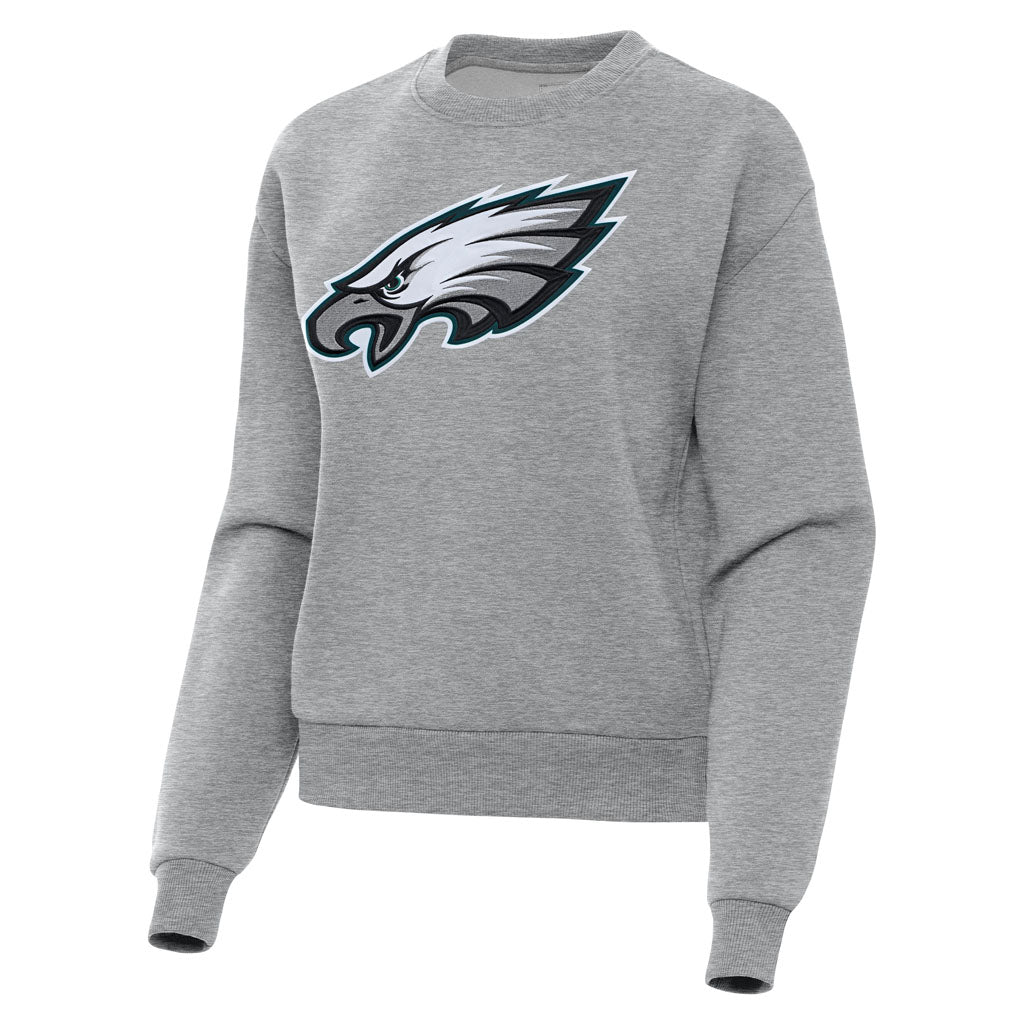 NFL Philadelphia Eagles Women's Antigua Full Front Victory Crewneck Sweater - Heather gray