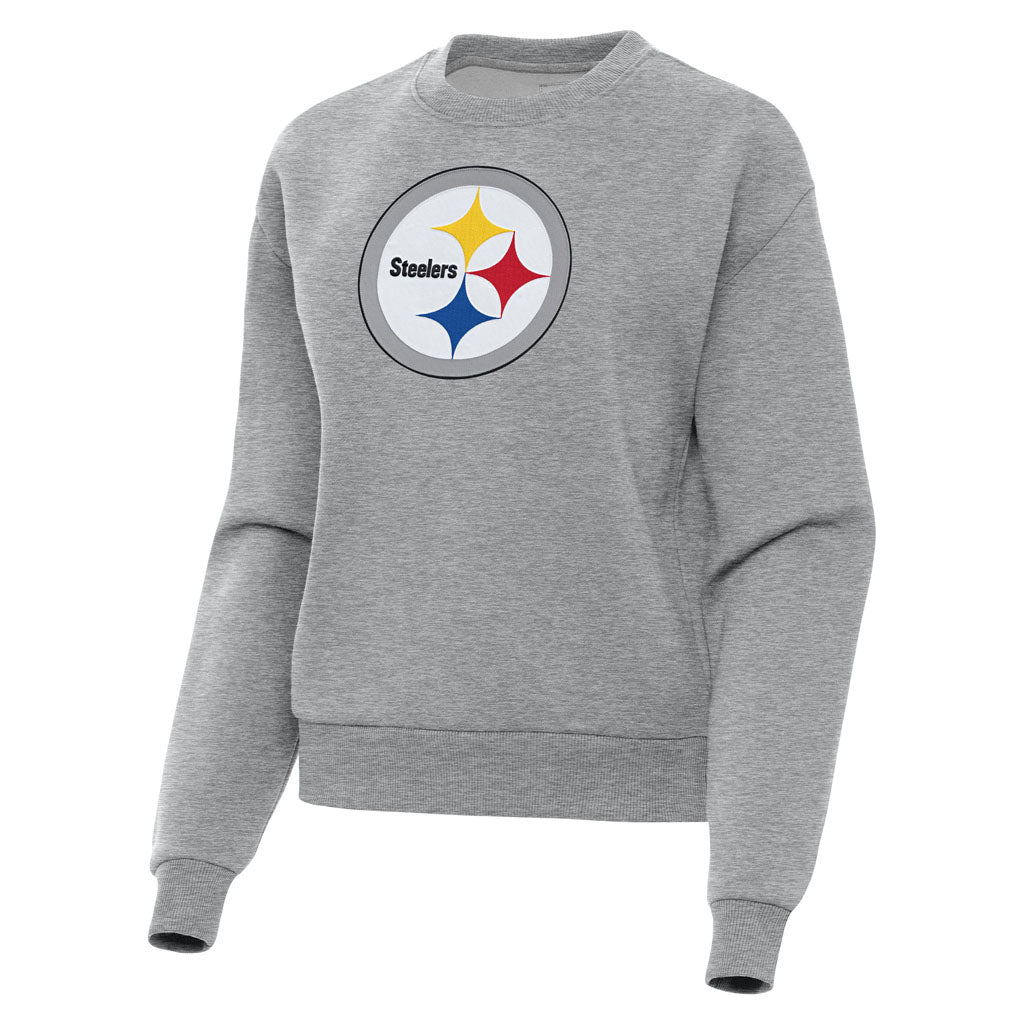 NFL Pittsburgh Steelers Women's Antigua Full Front Victory Crewneck Sweater - Heather gray