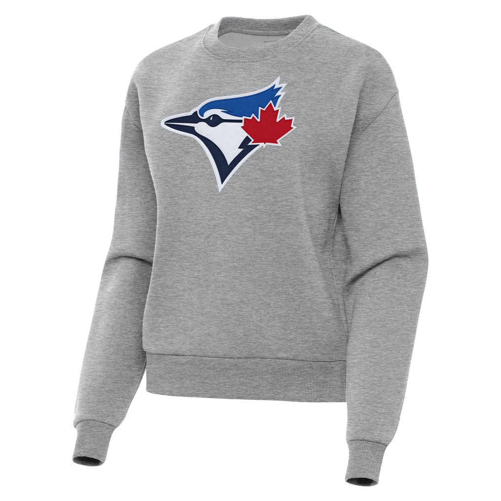 MLB Toronto Blue Jays Women's Antigua Full Front Victory Crewneck Sweater - Heather gray