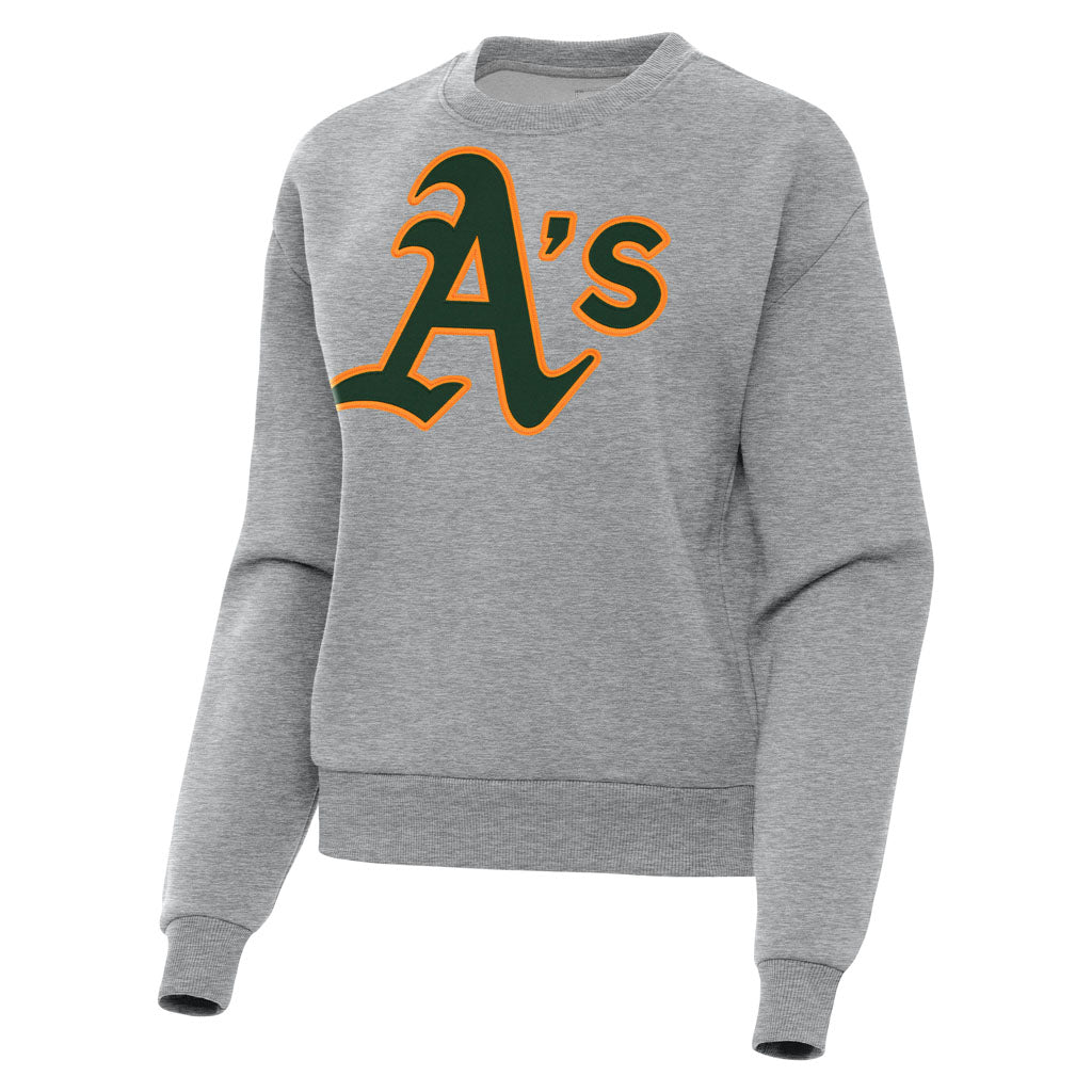 MLB Athletics Women's Antigua Full Front Victory Crewneck Sweater - Heather gray