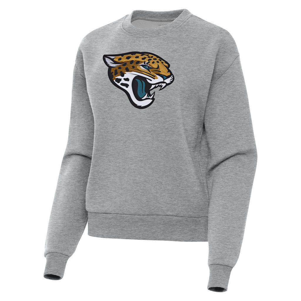 NFL Jacksonville Jaguars Women's Antigua Full Front Victory Crewneck Sweater - Heather gray