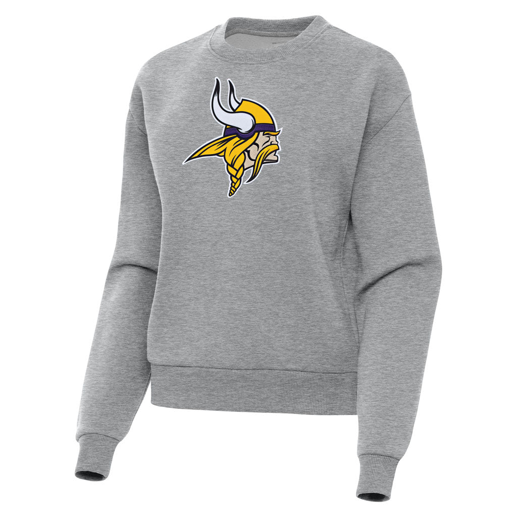 NFL Minnesota Vikings Women's Antigua Full Front Victory Crewneck Sweater - Heather gray