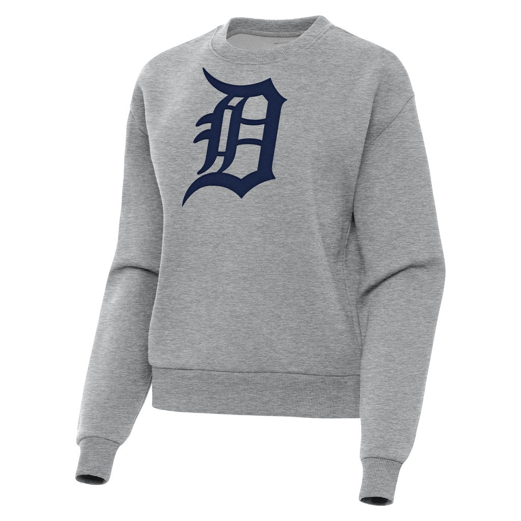 MLB Detroit Tigers Women's Antigua Full Front Victory Crewneck Sweater - Heather gray