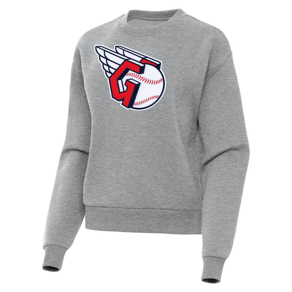 MLB Cleveland Guardians Women's Antigua Full Front Victory Crewneck Sweater - Heather gray