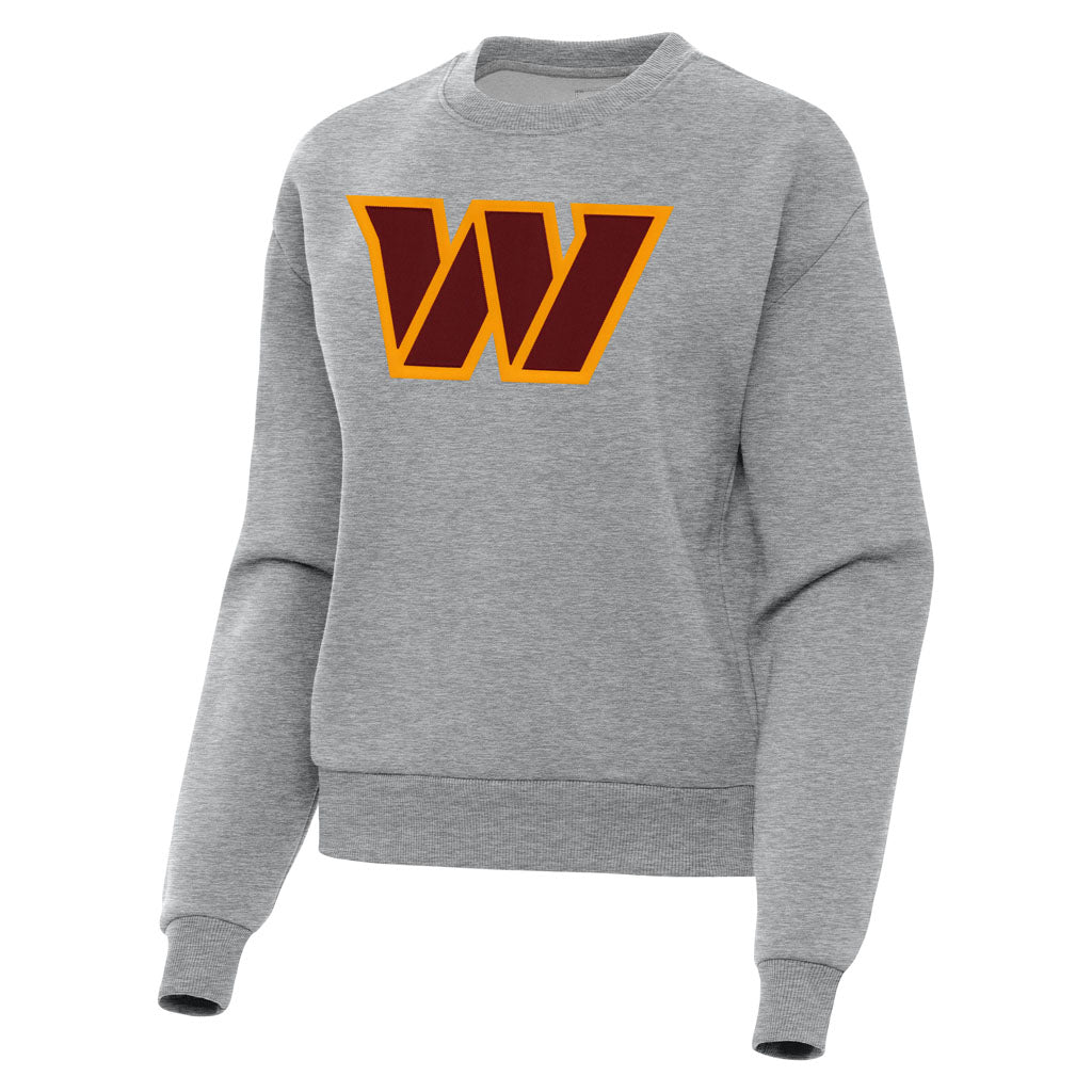 NFL Washington Commanders Women's Antigua Full Front Victory Crewneck Sweater - Heather gray