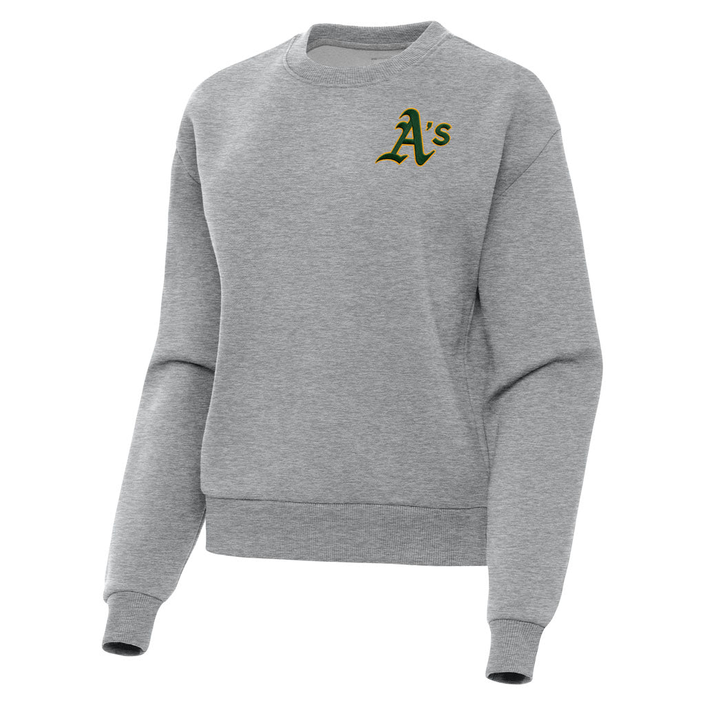 MLB Athletics Women's Antigua Victory Crewneck Sweater - Heather gray