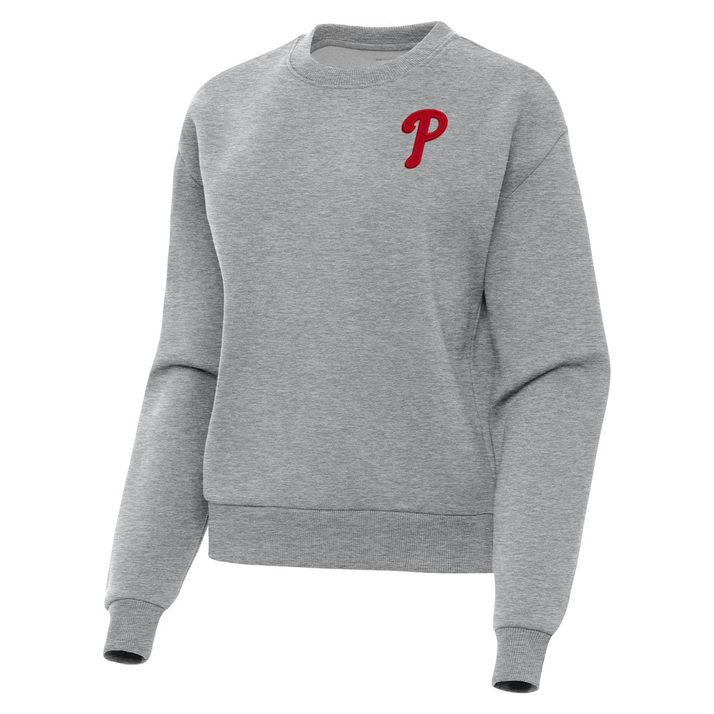 MLB Philadelphia Phillies Women's Antigua Victory Crewneck Sweater - Heather gray