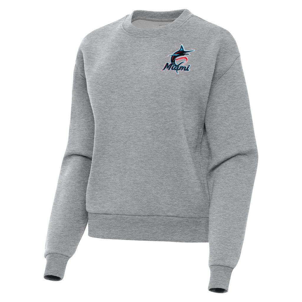 MLB Miami Marlins Women's Antigua Victory Crewneck Sweater - Heather gray