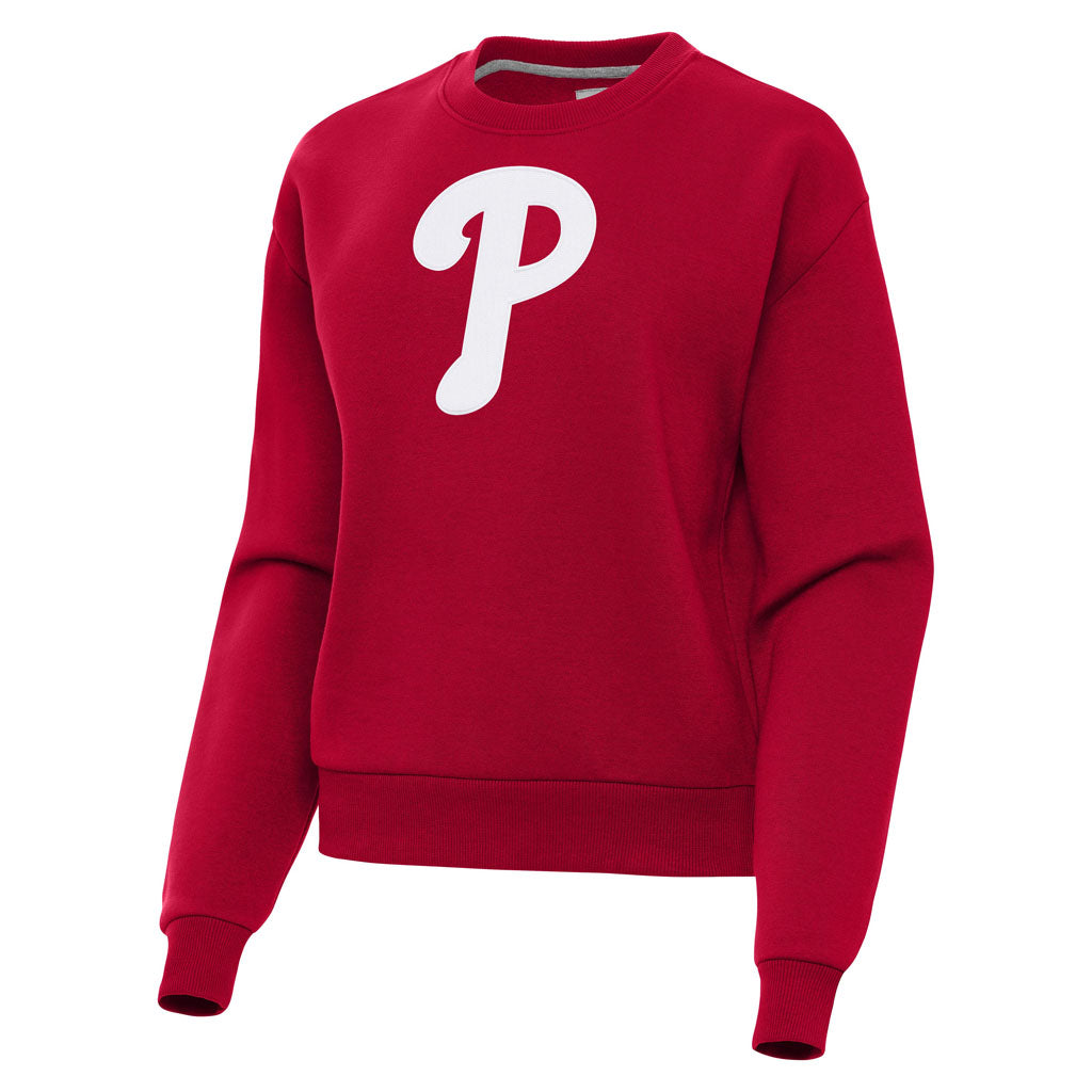 MLB Philadelphia Phillies Women's Antigua Full Front Victory Crewneck Sweater - Red