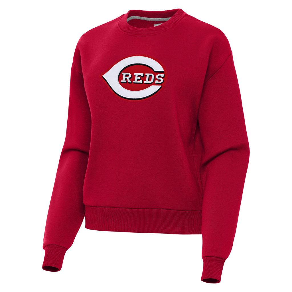 MLB Cincinnati Reds Women's Antigua Full Front Victory Crewneck Sweater - Red