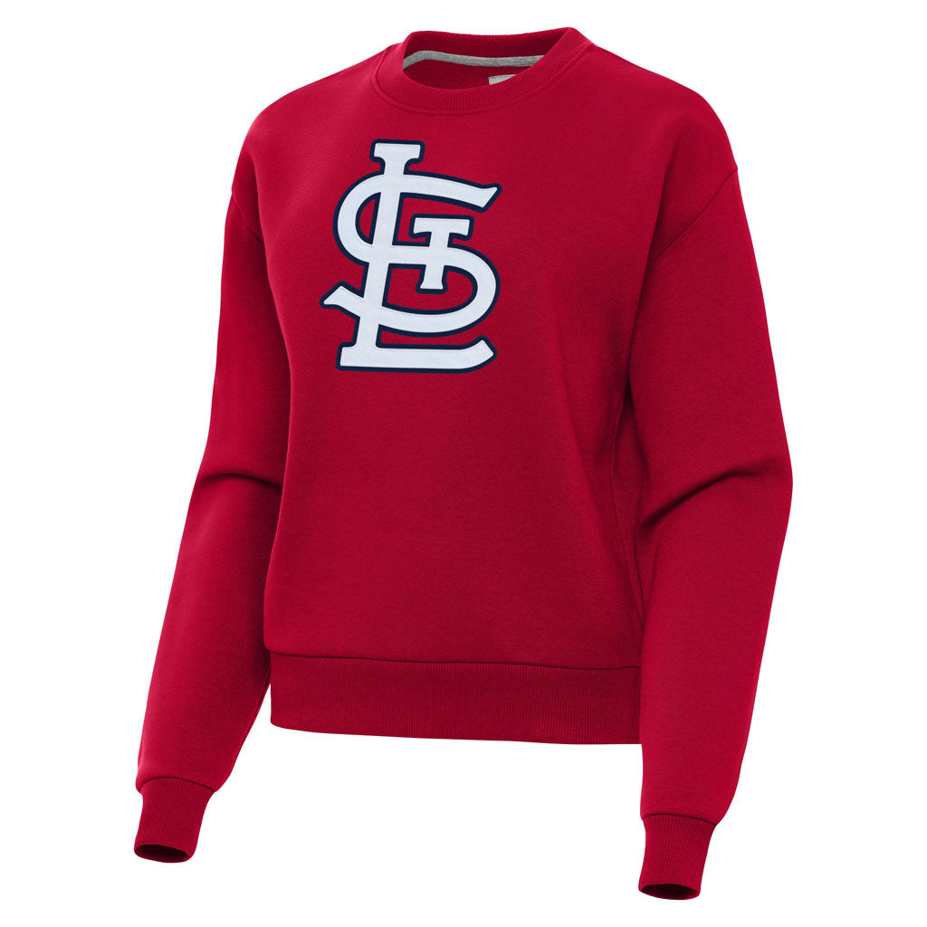 MLB St. Louis Cardinals Women's Antigua Full Front Victory Crewneck Sweater - Red