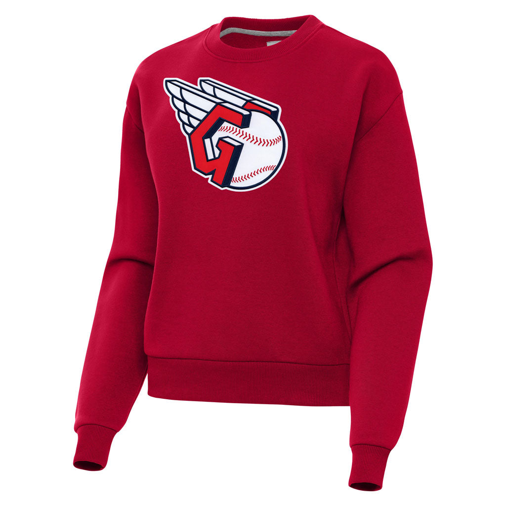 MLB Cleveland Guardians Women's Antigua Full Front Victory Crewneck Sweater - Red