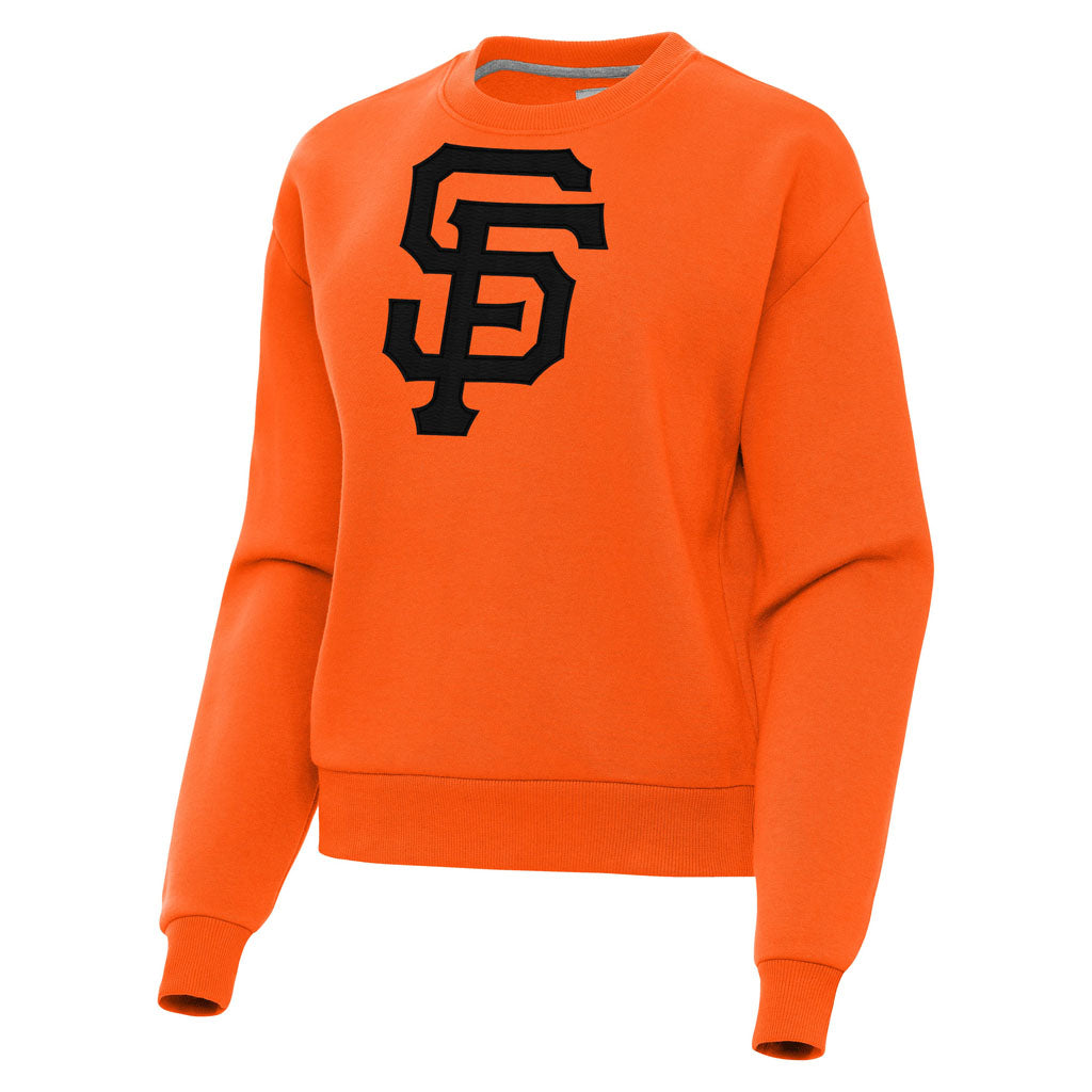 MLB San Francisco Giants Women's Antigua Full Front Victory Crewneck Sweater - Orange