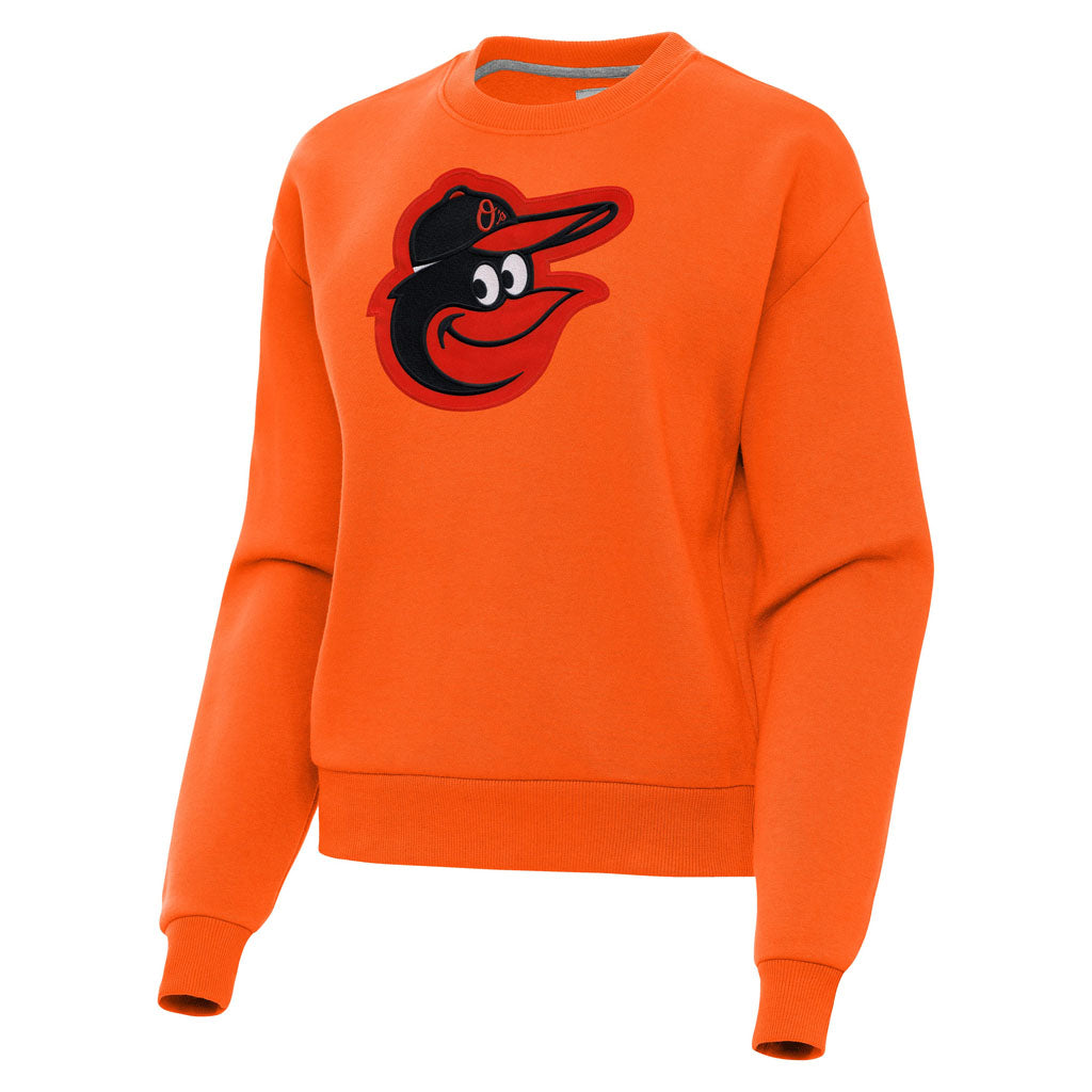 MLB Baltimore Orioles Women's Antigua Full Front Victory Crewneck Sweater - Orange