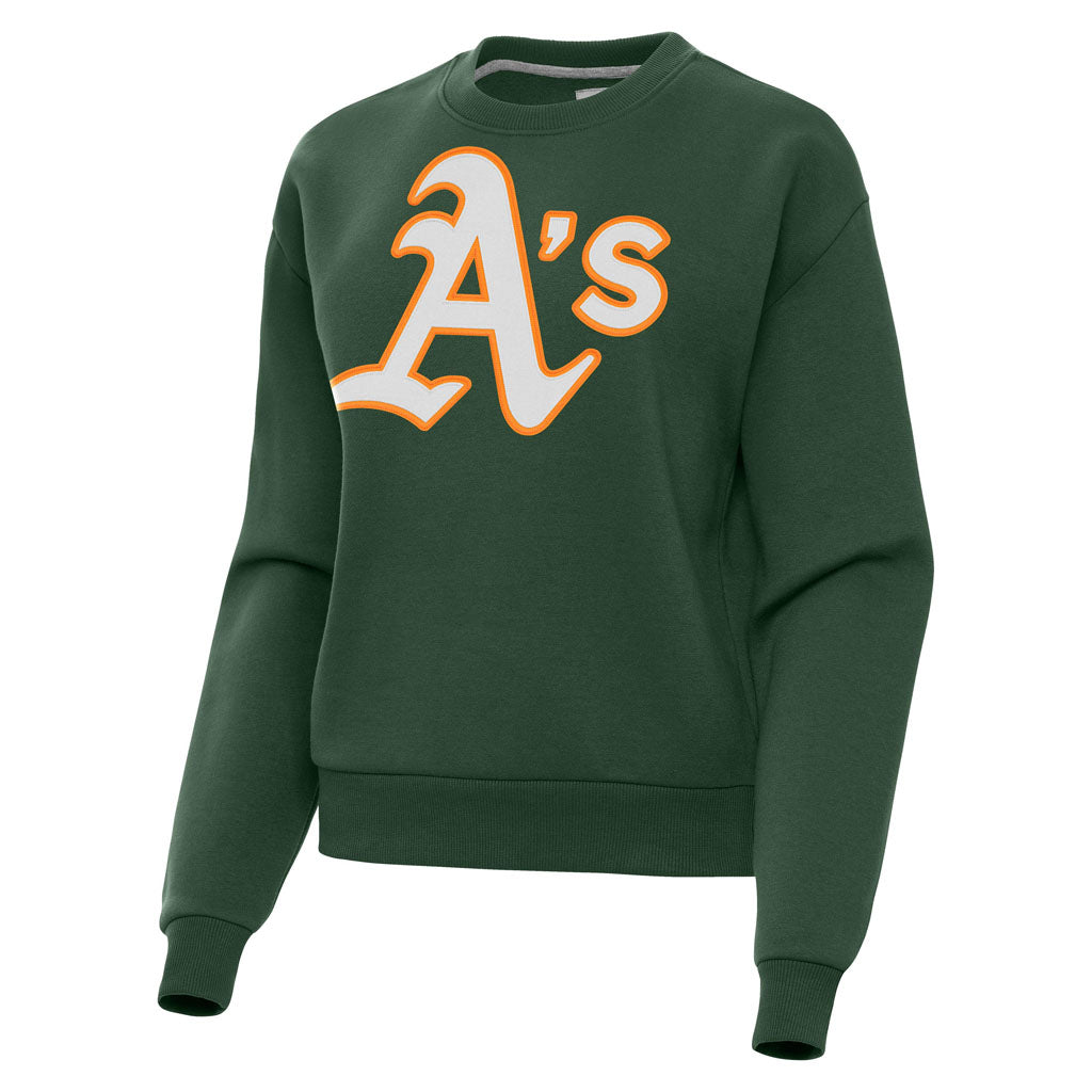 MLB Athletics Women's Antigua Full Front Victory Crewneck Sweater - Green