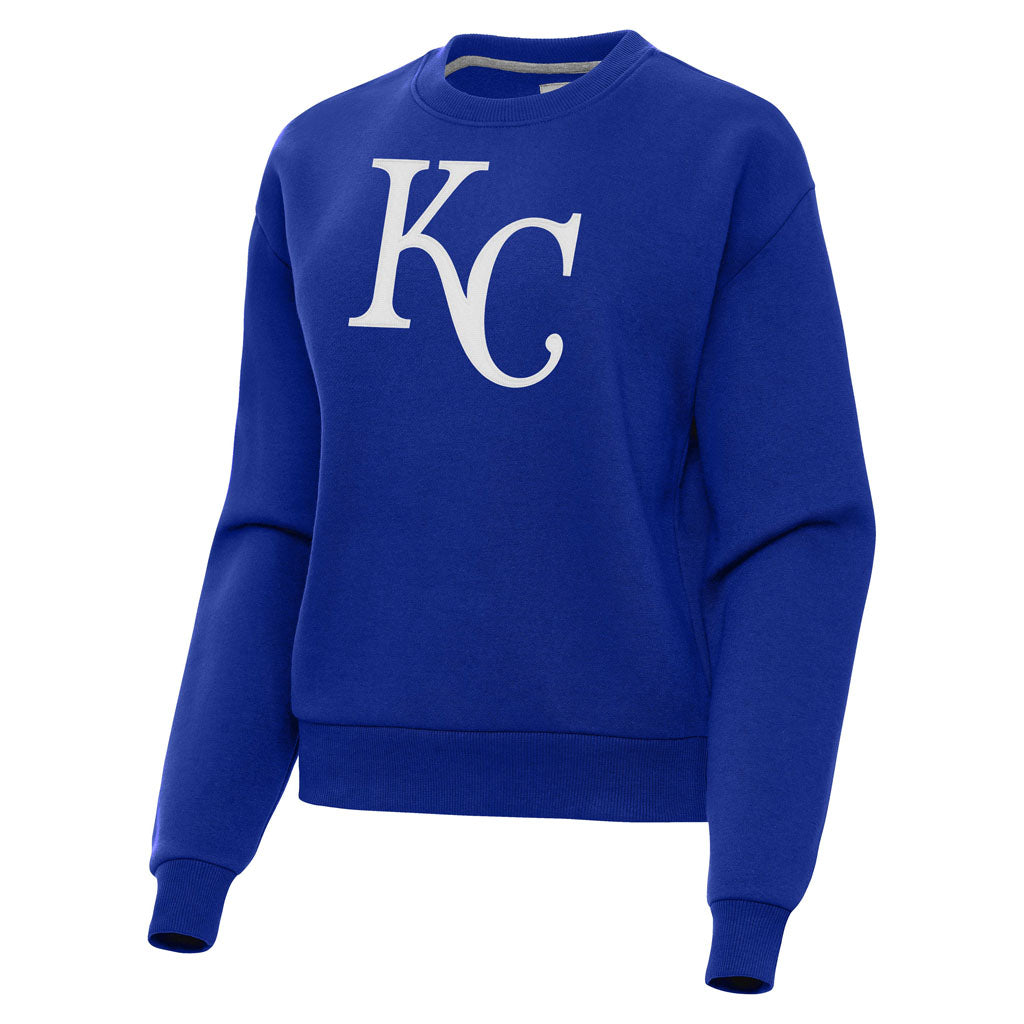 MLB Kansas City Royals Women's Antigua Full Front Victory Crewneck Sweater - Blue