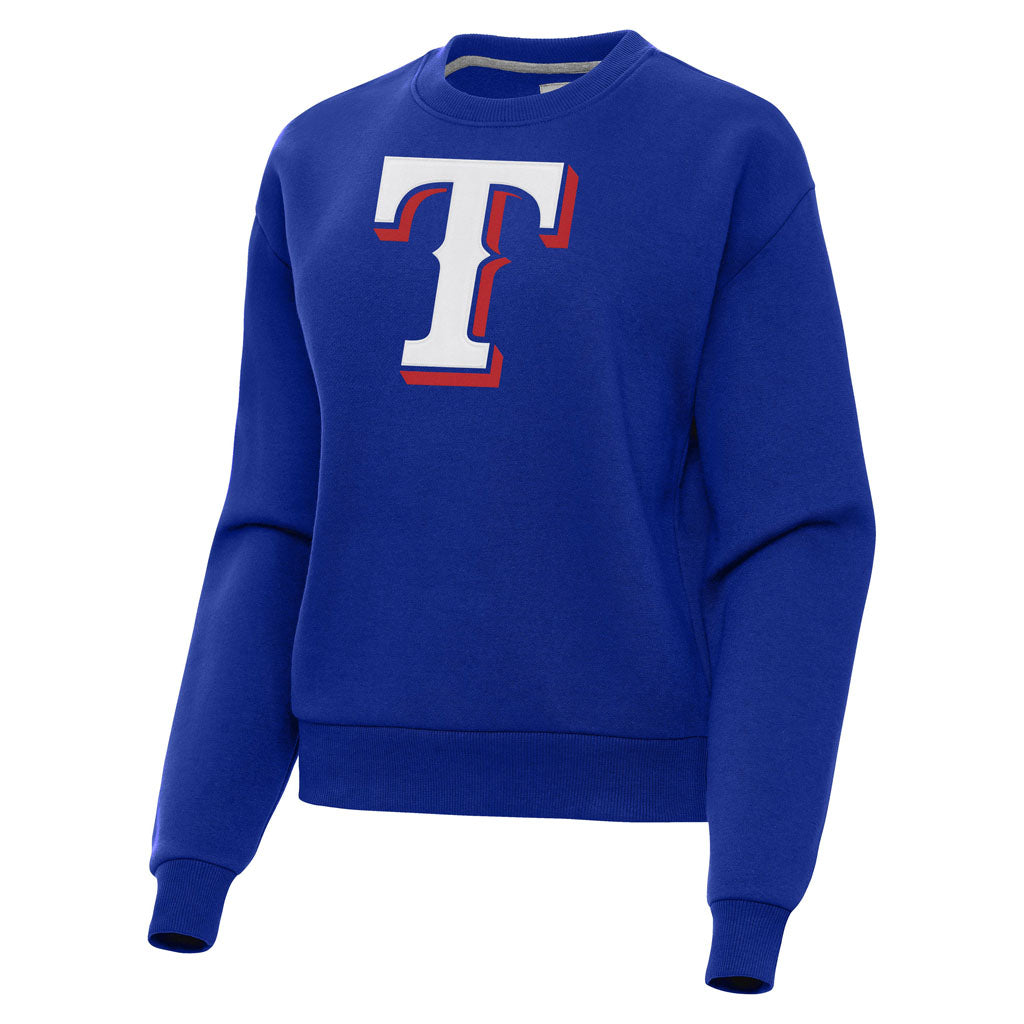 MLB Texas Rangers Women's Antigua Full Front Victory Crewneck Sweater - Blue