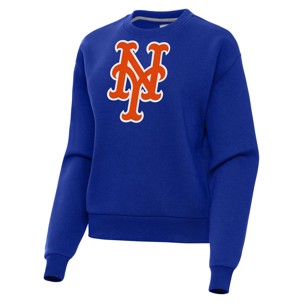 MLB New York Mets Women's Antigua Full Front Victory Crewneck Sweater - Blue
