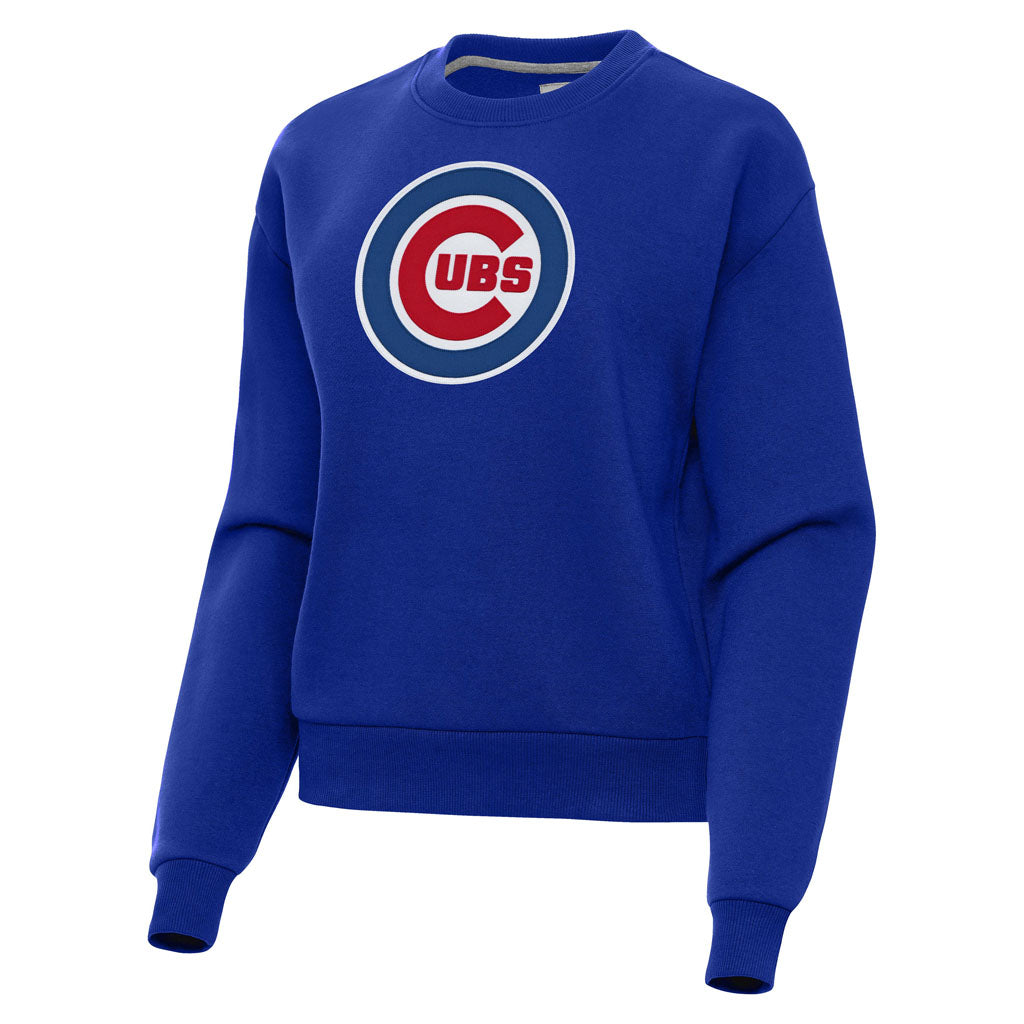 MLB Chicago Cubs Women's Antigua Full Front Victory Crewneck Sweater - Blue