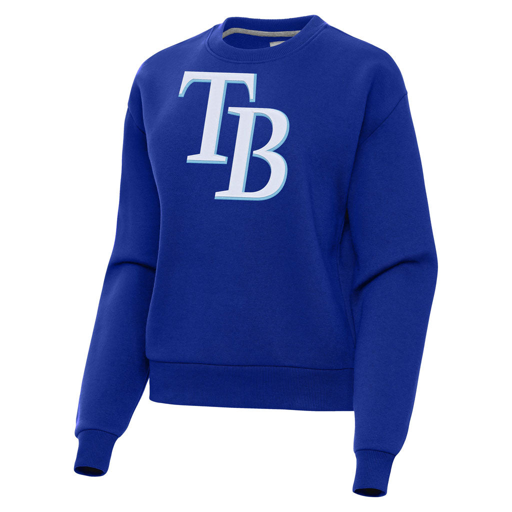 MLB Tampa Bay Rays Women's Antigua Full Front Victory Crewneck Sweater - Blue