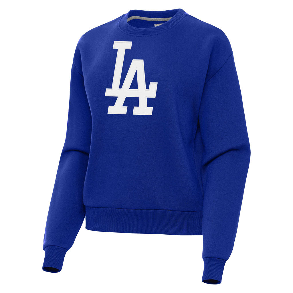 MLB Los Angeles Dodgers Women's Antigua Full Front Victory Crewneck Sweater - Blue