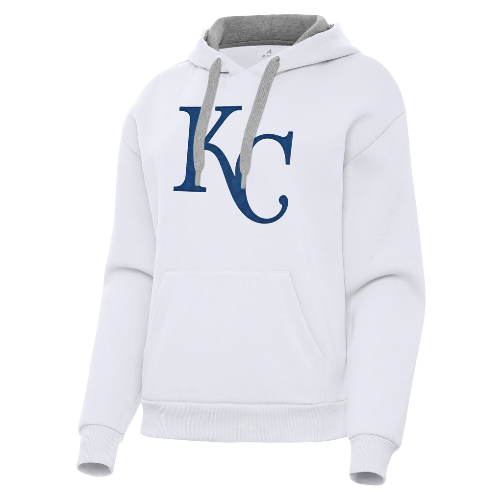 MLB Kansas City Royals Women's Antigua Full Front Victory Pullover Hoodie - White