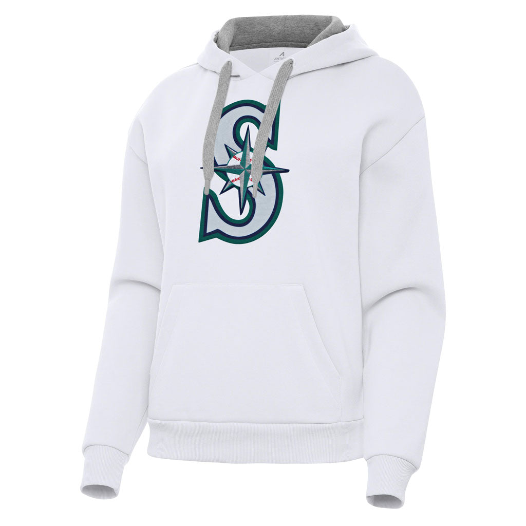 MLB Seattle Mariners Women's Antigua Full Front Victory Pullover Hoodie - White