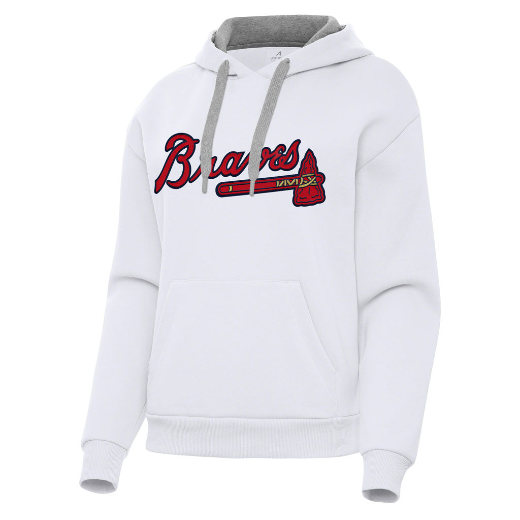 MLB Atlanta Braves Women's Antigua Full Front Victory Pullover Hoodie - White