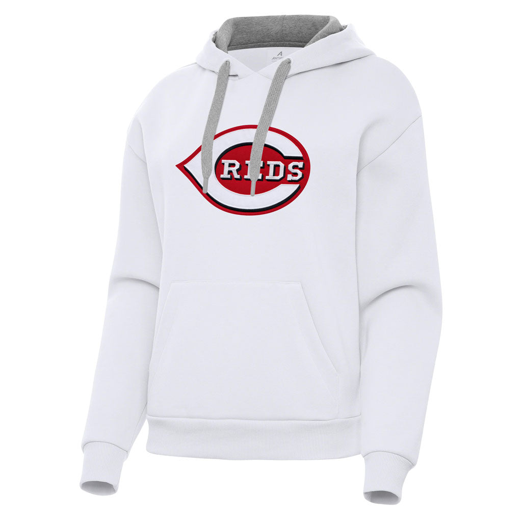 MLB Cincinnati Reds Women's Antigua Full Front Victory Pullover Hoodie - White