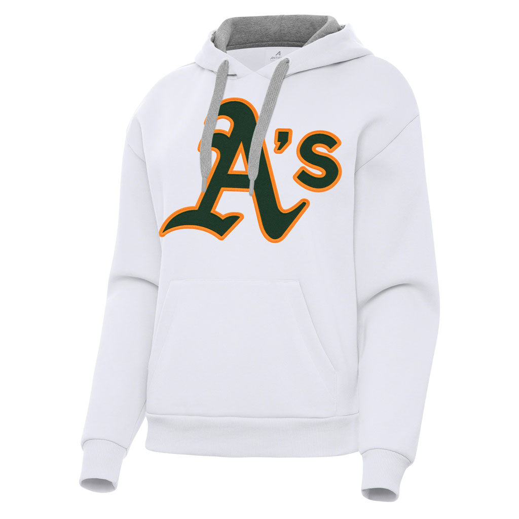 MLB Athletics Women's Antigua Full Front Victory Pullover Hoodie - White