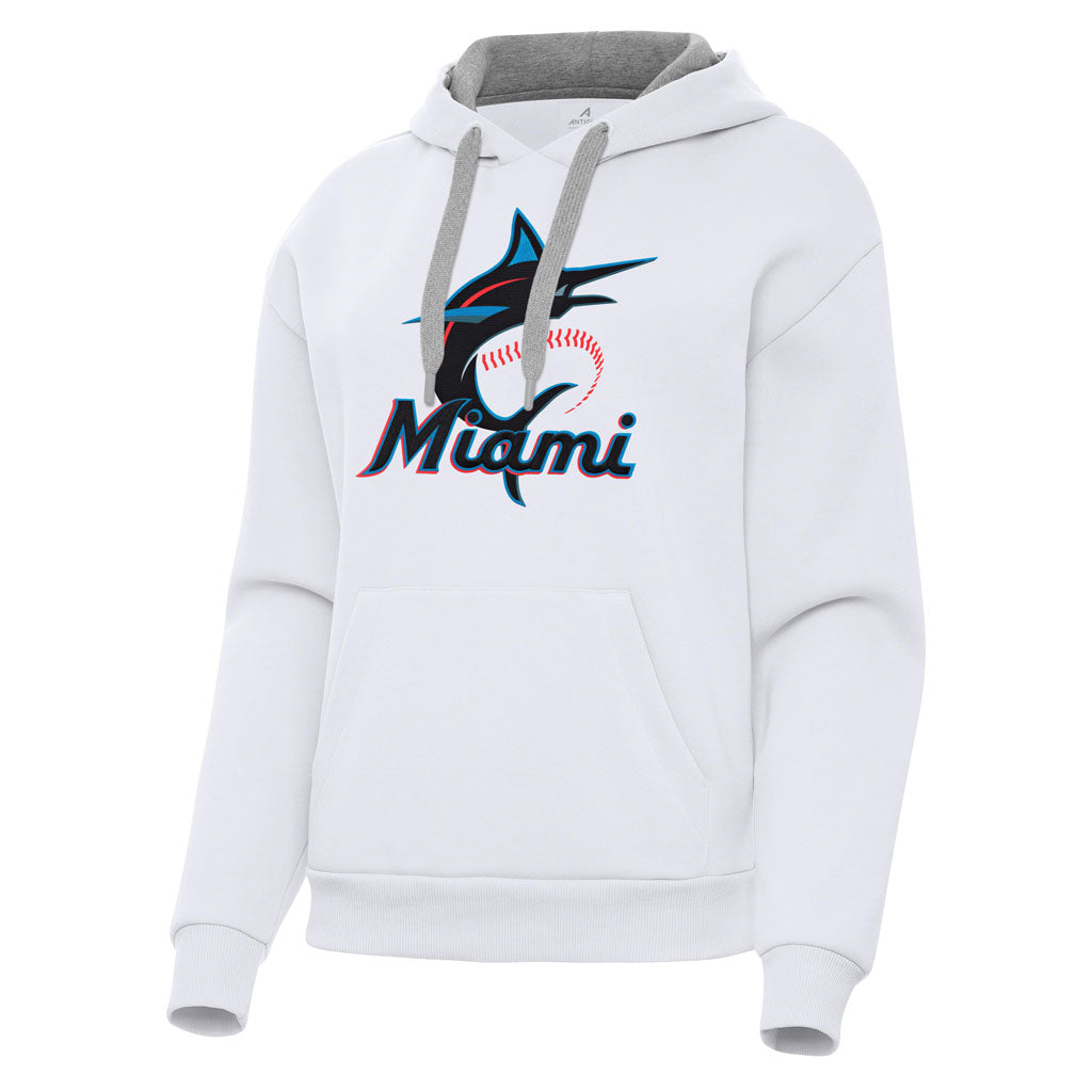 MLB Miami Marlins Women's Antigua Full Front Victory Pullover Hoodie - White