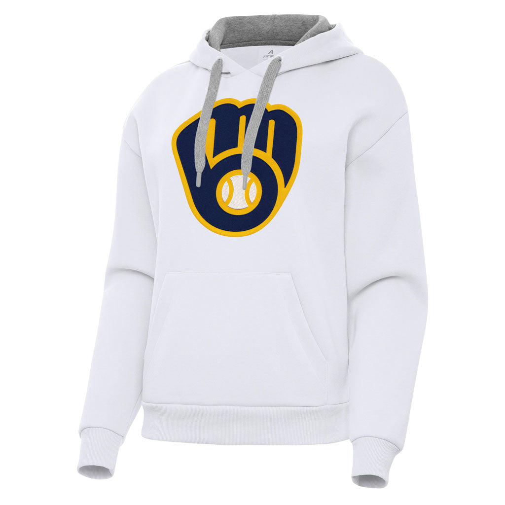 MLB Milwaukee Brewers Women's Antigua Full Front Victory Pullover Hoodie - White