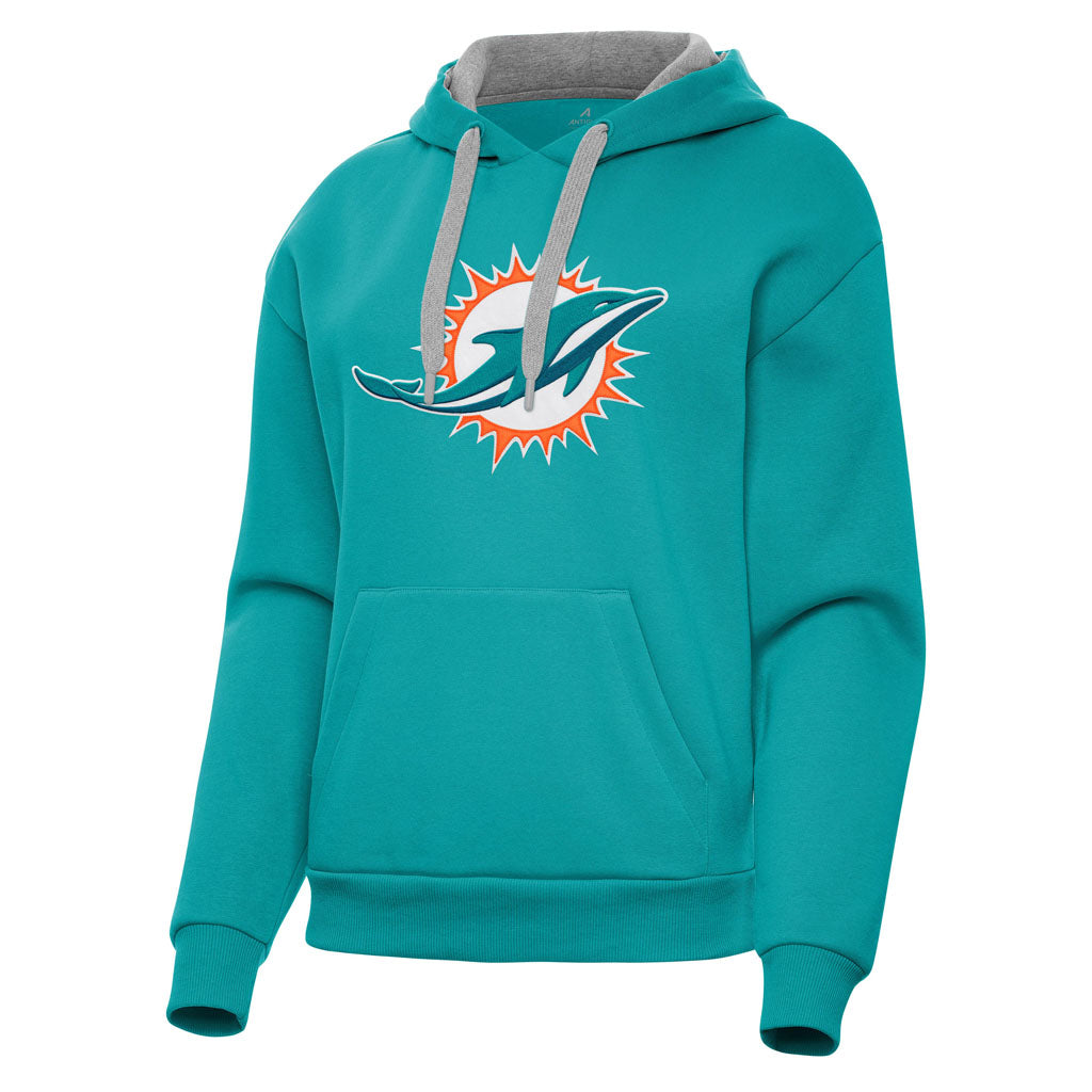 NFL Miami Dolphins Women's Antigua Full Front Victory Pullover Hoodie - Teal