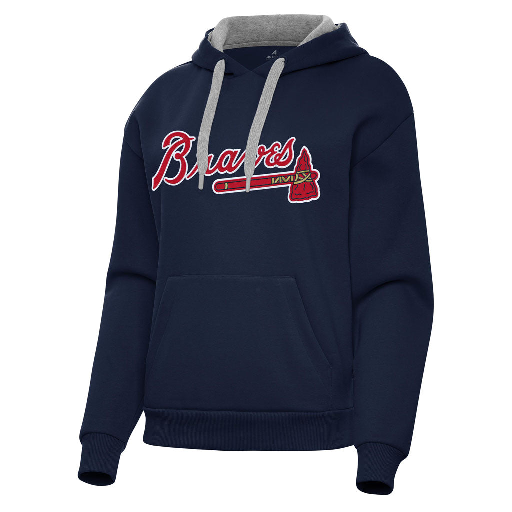 MLB Atlanta Braves Women's Antigua Full Front Victory Pullover Hoodie - Navy